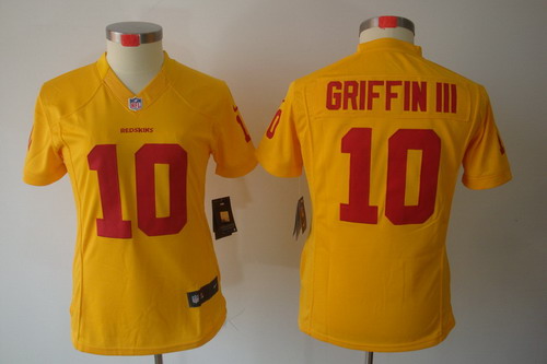 Women Nike Washington Redskins #10 Griffin III Yellow Color[NIKE LIMITED Jersey] 80TH Patch