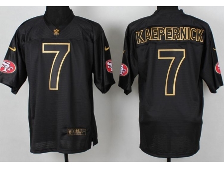 Nike San Francisco 49ers 7 Colin Kaepernick Black PRO Gold Lettering Fashion NFL Jersey