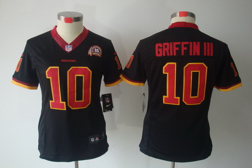 Women Nike Washington Redskins #10 Griffin III Black Color[NIKE LIMITED Jersey] 80TH Patch