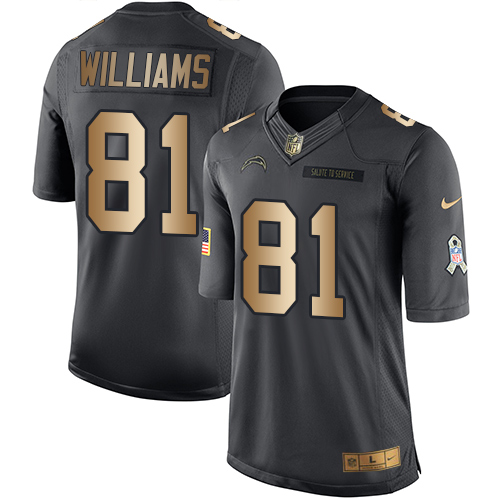 Nike Chargers #81 Mike Williams Black Mens Stitched NFL Limited Gold Salute To Service Jersey