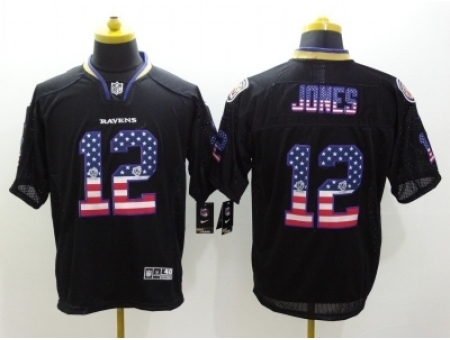 Nike baltimore ravens 12 Jacoby Jones Black Elite USA Flag Fashi
