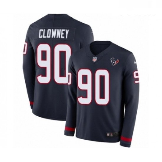 Youth Nike Houston Texans 90 Jadeveon Clowney Limited Navy Blue Therma Long Sleeve NFL Jersey