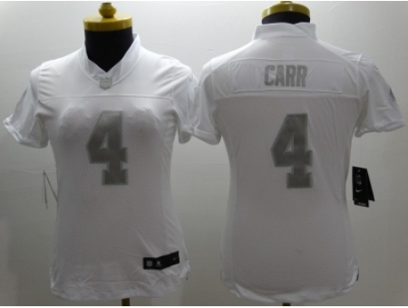 Nike Women Oakland Raiders #4 Carr Platinum White Jerseys