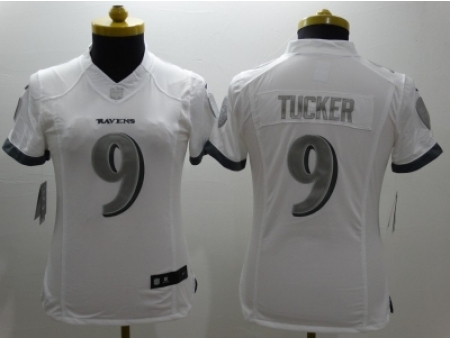 Nike Women Baltimore Ravens #9 Tucker Platinum White Jerseys