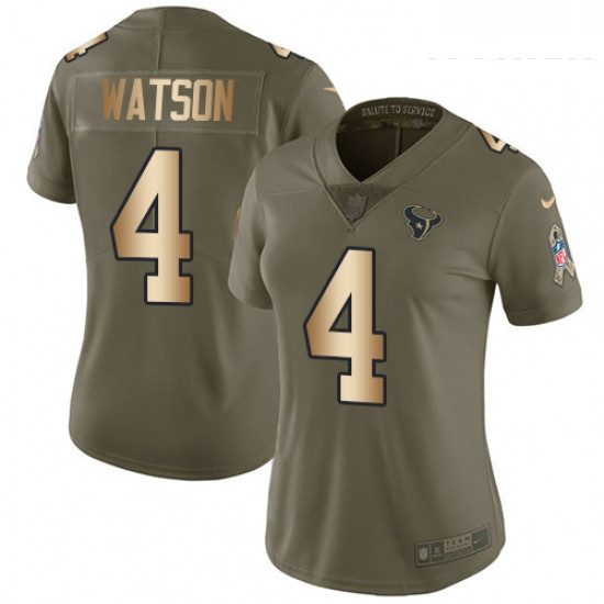 Womens Nike Houston Texans 4 Deshaun Watson Limited OliveGold 2017 Salute to Service NFL Jersey