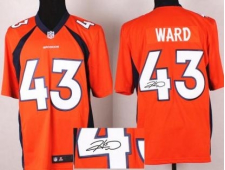 Nike Denver Broncos 43 T.J. Ward Orange Game Signed NFL Jersey