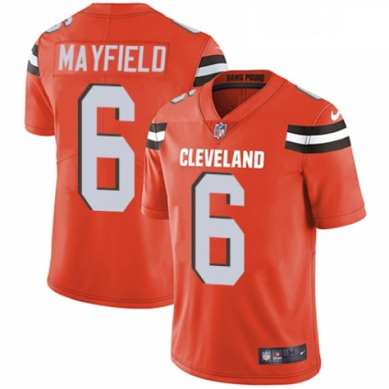 Mens Nike Cleveland Browns 6 Baker Mayfield Orange Alternate Vapor Untouchable Limited Player NFL Je