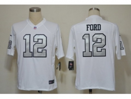 Nike Oakland Raiders 12 Jacoby Ford White Game Silver number NFL Jersey