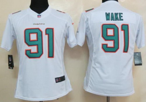 Women Nike Miami Dolphins 91 Cameron Wake White LIMITED NFL Jers