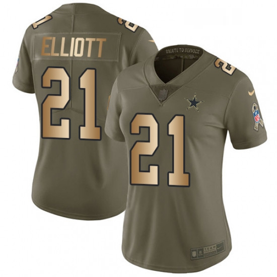 Womens Nike Dallas Cowboys 21 Ezekiel Elliott Limited OliveGold 