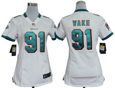 2012 Women Nike Miami Dolphins 91 Wake White Jersey