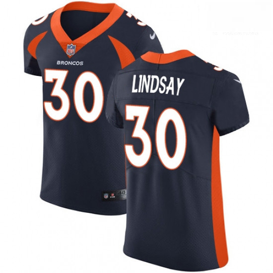 Men Nike Denver Broncos 30 Phillip Lindsay Navy Blue Alternate Vapor Untouchable Elite Player NFL Je