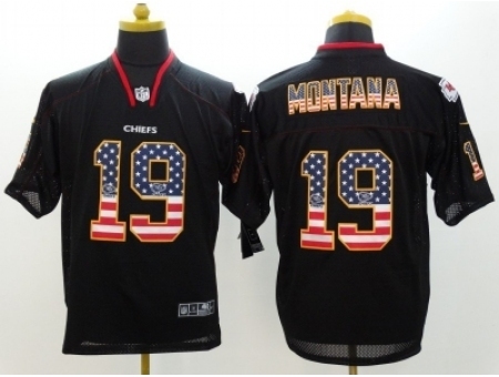 Nike Kansas City Chiefs 19 Joe Montana Black Elite USA Flag Fashion NFL Jersey