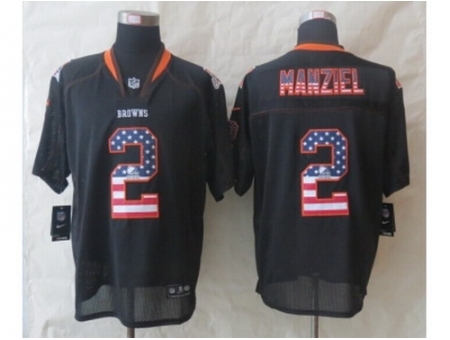 Nike Cleveland Browns 2 Johnny Manziel Black Elite USA Flag Fashion NFL Jersey