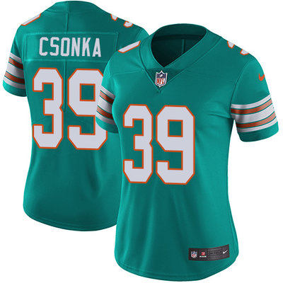 Nike Dolphins #39 Larry Csonka Aqua Green Alternate Womens Stitched NFL Vapor Untouchable Limited Je