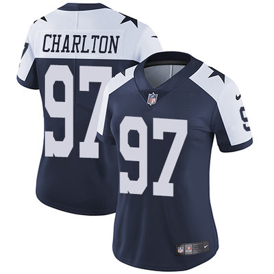 Nike Cowboys #97 Taco Charlton Navy Blue Thanksgiving Womens Stitched NFL Vapor Untouchable Limited 