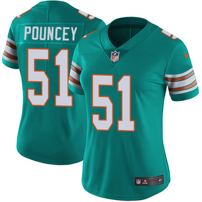 Nike Dolphins #51 Mike Pouncey Aqua Green Alternate Womens Stitched NFL Vapor Untouchable Limited Je