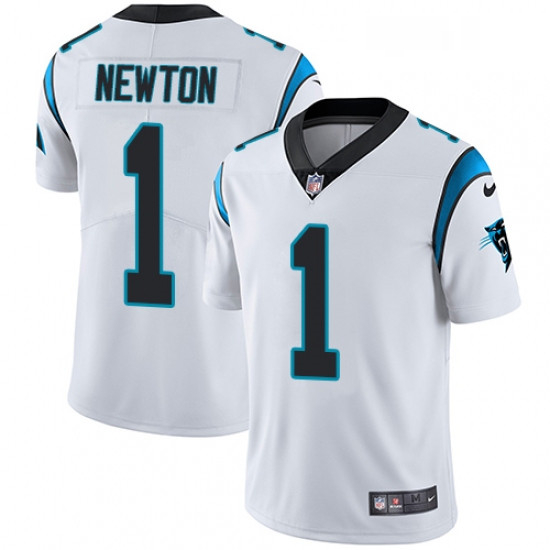 Mens Nike Carolina Panthers 1 Cam Newton White Vapor Untouchable Limited Player NFL Jersey