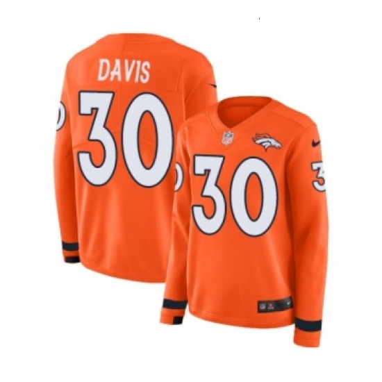 Womens Nike Denver Broncos 30 Terrell Davis Limited Orange Therma Long Sleeve NFL Jersey