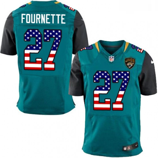 Men Nike Jacksonville Jaguars 27 Leonard Fournette Elite Teal Green Home USA Flag Fashion NFL Jersey