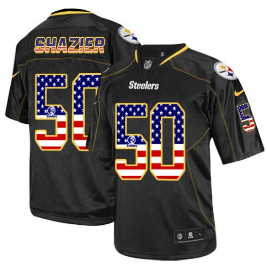 Mens Nike Pittsburgh Steelers 50 Ryan Shazier Elite Black USA Flag Fashion NFL Jersey