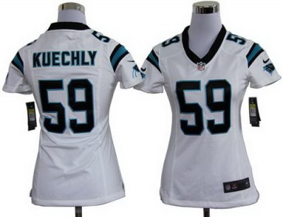 Women Nike Carolina Panthers 59# Kuechly White Nike NFL Jersey