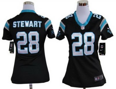 Women Nike Carolina Panthers #28 Jonathan Stewart Black Nike NFL Jerseys