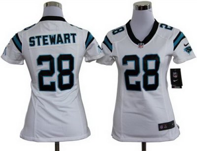 Women Nike Carolina Panthers #28 Jonathan Stewart White Nike NFL Jerseys