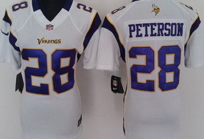 Women Nike Minnesota Vikings 28 Peterson White Nike NFL Jerseys