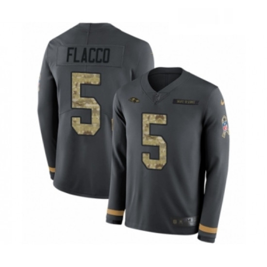 Mens Nike Baltimore Ravens 5 Joe Flacco Limited Black Salute to Service Therma Long Sleeve NFL Jerse