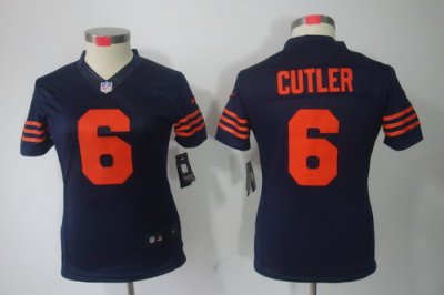 Women Nike Chicago Bears 6# Jay Cutler Blue Color[Women Limited Jerseys]Orange Number