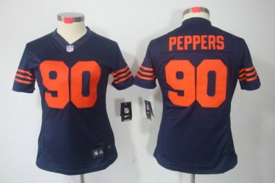 Women Nike Chicago Bears 90 Julius Peppers Blue Color[Women Limited Jerseys]Orange Number