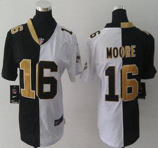 Womens Nike New Orleans Saints 16 Lance Moore Black and White Split NFL Jersey