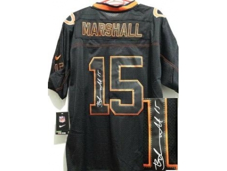 Nike Chicago Bears 15 Brandon Marshall Black Elite Light Out Signed NFL Jersey