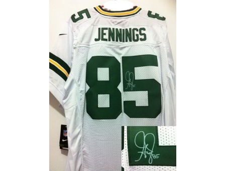 Nike Green Bay Packers 85 Greg Jennings White Elite Signed NFL Jersey