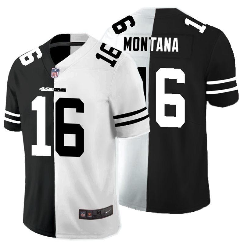 Nike 49ers 16 Joe Montana Black And White Split Vapor Untouchable Limited Jersey