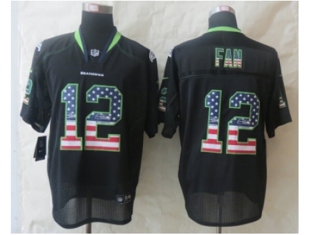 Nike Seattle Seahawks 12 Fan Black Elite USA Flag Fashion NFL Jersey