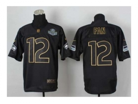 Nike Seattle Seahawks 12 fan black Elite gold lettering fashion NFL Jersey