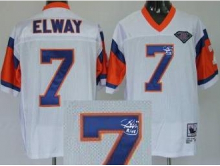 Denver Broncos 7 John Elway White Throwback M&N Signed NFL Jerseys