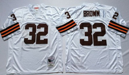 Mitchell&Ness 1963 Browns 32 Jim Brown White Throwback Stitched NFL Jersey