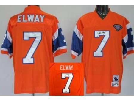 Denver Broncos 7 John Elway Orange Throwback M&N Signed NFL Jerseys