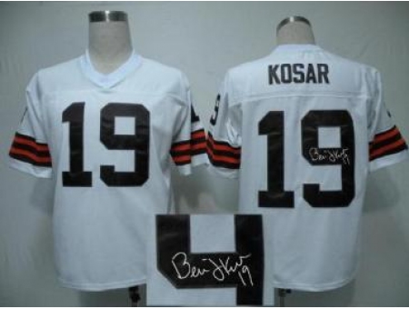 Cleveland Browns 19 Bernie Kosar White Throwback M&N Signed NFL Jerseys