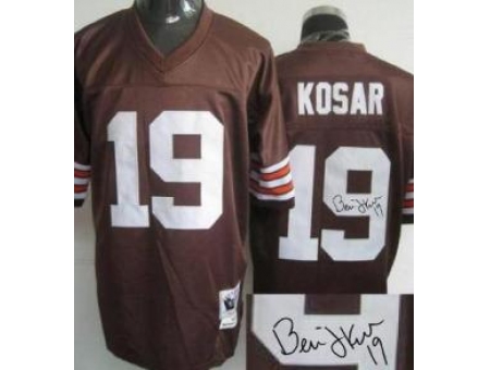 Cleveland Browns 19 Bernie Kosar Brown Throwback M&N Signed NFL Jerseys