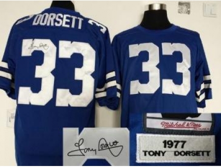 Dallas Cowboys 33 Tony Dorsett Blue Throwback M&N Signed NFL Jerseys