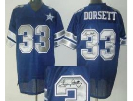 Dallas Cowboys 33 Tony Dorsett Blue 25TH Patch Throwback M&N Signed NFL Jerseys