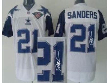 Dallas Cowboys 21 Deion Sanders White 75TH Patch Throwback M&N Signed NFL Jerseys