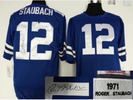 Dallas Cowboys 12 R Staubach Blue Throwback M&N Signed NFL Jerseys