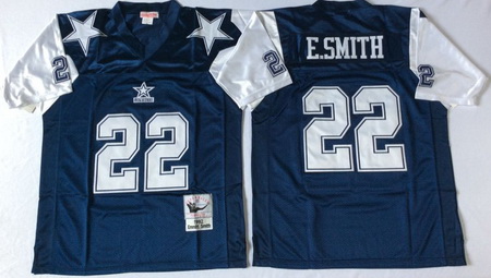 Cowboys 22 E Smith Blue Throwback Jersey