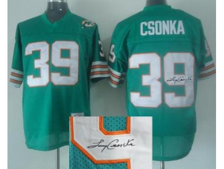 Miami Dolphins 39 Csonka Green Throwback M&N Signed NFL Jerseys