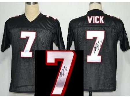 Atlanta Falcons 7 Michael Vick Black Throwback M&N Signed NFL Jerseys